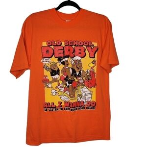 Vintage Y2K The Flintstones Blues Music Old School Derby Black Parody T-Shirt